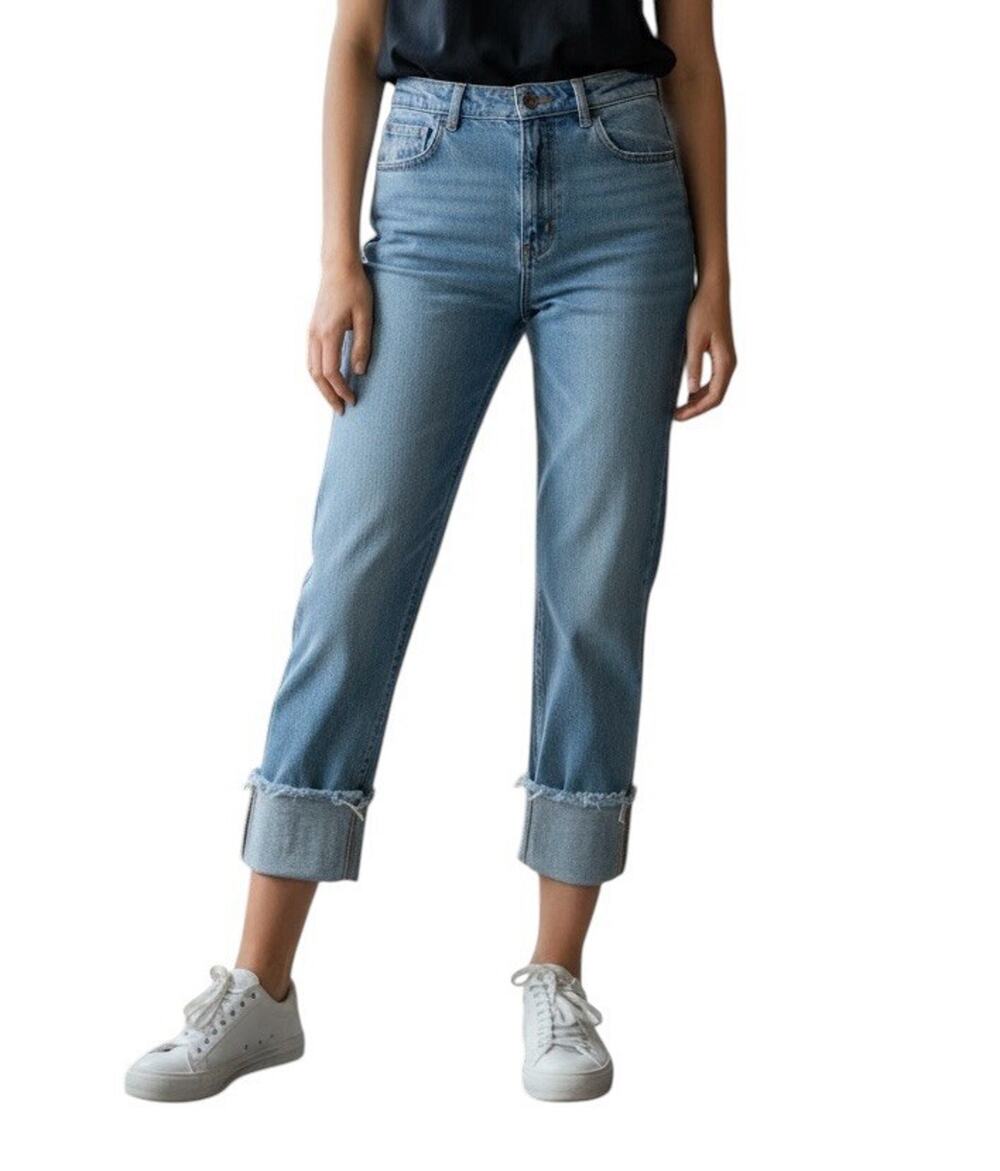 Rolla's Blue Cropped Straight Denim Jeans Stitched Rolled Hem Medium Size 28 - Picture 1 of 11